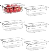 Bekith 6 Pack Plastic Clear Food Pans with Lids, 1/3 Size 4 Inch Deep Stackable Commercial Polyca...