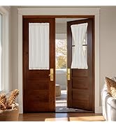 NICETOWN Linen Front Door Curtain for Glass Window 40 Inch Length, Cream Small Short Semi-Sheer S...