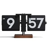 mooas Classic Modern Wood Big Flip Desk Clock (Black), Retro Vintage Analog Design Auto Flip Cloc...