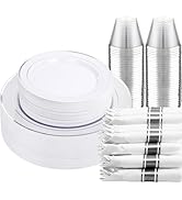 DaYammi 210PCS Silver Plastic Dinnerware Set for 30 Guests, Fancy Disposable Plates for Party, In...