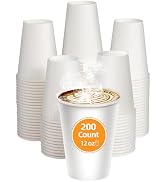 Sowinvent 12 oz 200 Count Disposable Coffee Paper Cups, White Hot/Cold Beverage Drinking Cup for ...
