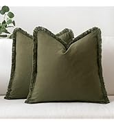 MIULEE Throw Pillow Covers 18x18 Set of 2 Olive Green Pillow Covers with Fringe Chic Cotton Decor...