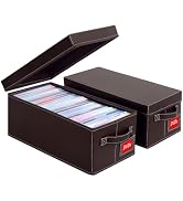 Tapetinel Brown Faux Leather DVD Storage Box 2 Pack – Holds 25 Standard DVD Cases Each, Stackable...