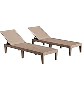 Greesum Outdoor Chaise Lounge Chairs Set of 2 with 5-Position Adjustable Backrest, Waterproof PE ...
