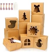 BEAVOING 36 PCS Brown Bakery Boxes with Window, 6x6x3 Inch Christmas Cookie Boxes for Gift Giving...