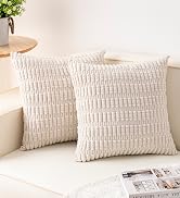 Aegero Pack of 2 Corduroy Decorative Throw Pillow Covers 18x18 Inch Soft Corduroy Striped Square ...