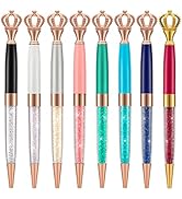 Wikult 8 Assorted Colors Crystal Crown Ballpoint Pen Set, Personalized Fancy Jewel Pen for Women ...