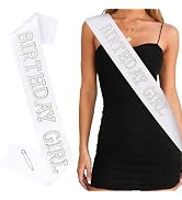 BAHABY White Birthday Girl Sash with Pearls and Rhinestones Happy Birthday Decorations for Women ...