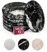 Gusto Nostro Black Marble Coasters Set of 6 with Non-Slip Backing - Luxury Natural Stone Coasters...
