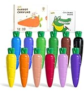 JUPITEARTH Carrot Crayons for Kids 12 Colors, Non Toxic Beeswax Crayons for Toddlers 1-3 with 30-...