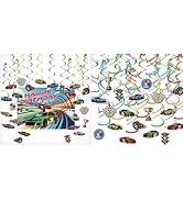 HonuGoGo Race Car Hanging Swirl & Party Decorations Kit 44PCS - Ceiling Streamers with Checkered ...