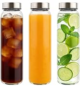 Cafezi 32 oz Wide Mouth Glass Juice Bottles with Stainless Steel Lids, Leakproof, Airtight, Reusa...