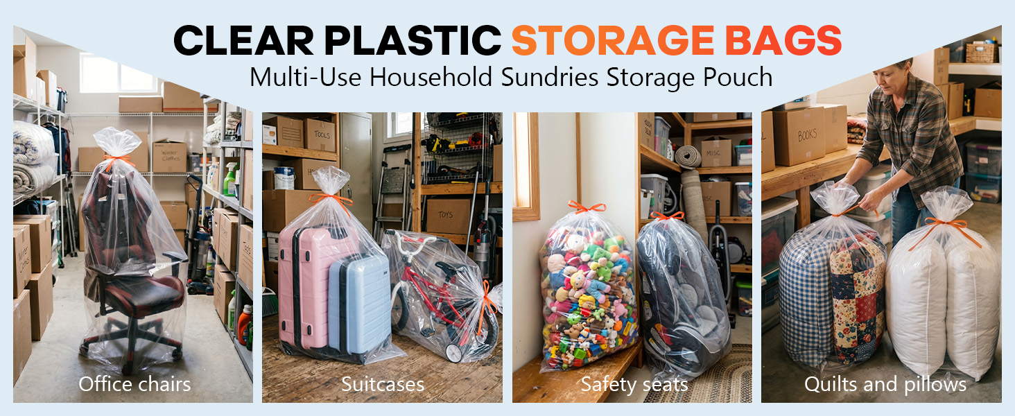 Clear plastic storage bags: thick and oversized, perfect for car seat and couch.