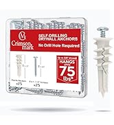 CrimsonMark 50Pcs Self Drilling Drywall Anchors and Screws kit #8 x 1-1/4”- Superb Wall Anchors f...