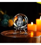 3D The Virgin Mary holding the Bible Crystal Ball with Stand Blessed Mother Statues Paperweight C...