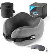 PEUJEW Neck Pillow Travel Pillow - 100% Pure Memory Foam Airplane Pillow with Adjustable Clasp & ...