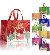 cabzymx 8 Pcs Multicolor Christmas Gift Bags with Bases, Large Reusable Non-woven Bags for Gifts ...