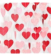 Red Pink Party-Decorations Heart Garland - 52ft Valentines Day Streamers Paper Banner, Galentines...