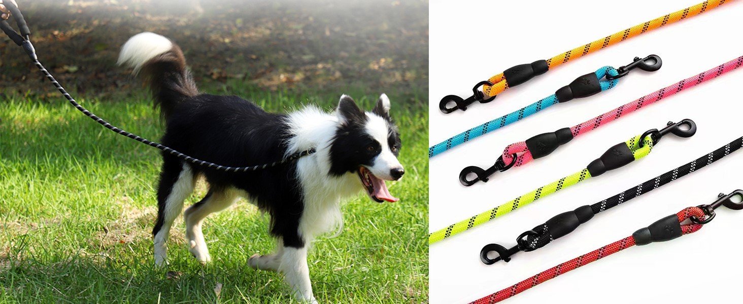 Rope Leash with Comfortable Padded Handle and Reflective - Puppy Training Leash for Medium Large Dog