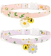 2 Pack Cotton Breakaway Cat Collar with Bell,Pink&Purple Flowers Pendant Cute Cat Collar Kitten C...