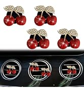 4 Pcs Cherry Car Air Vent Freshener Clip, Rhinestone Car Air Outlet Fragrance Freshener, Bling Cu...