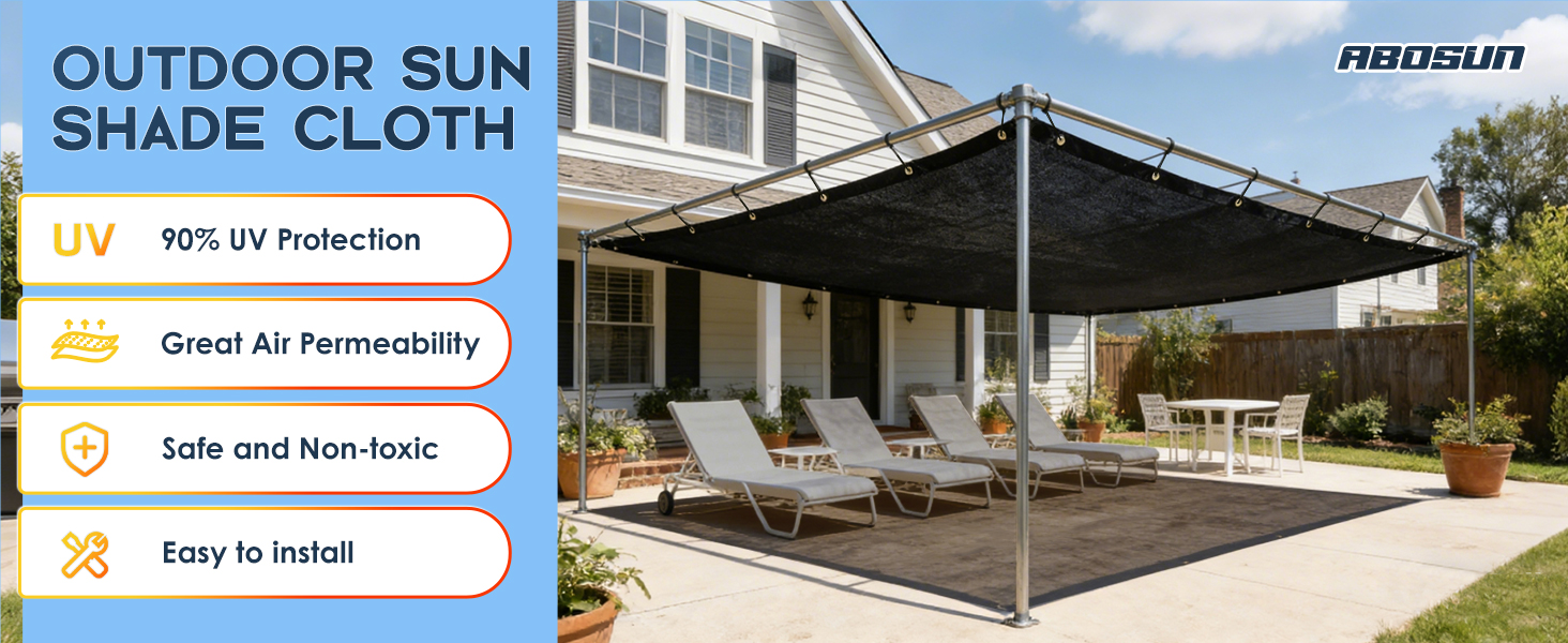 90% Sun Shade Cloth for Patio and Pergola