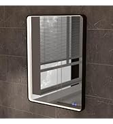 Lucid Collection Front Illuminated 24in x 32in Rectangular LED Mirror in Black Frame with Defogge...