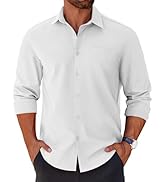COOFANDY Mens Long Sleeve Button Down Shirts Untucked Shirts for Men Casual Dress Shirts Beach We...