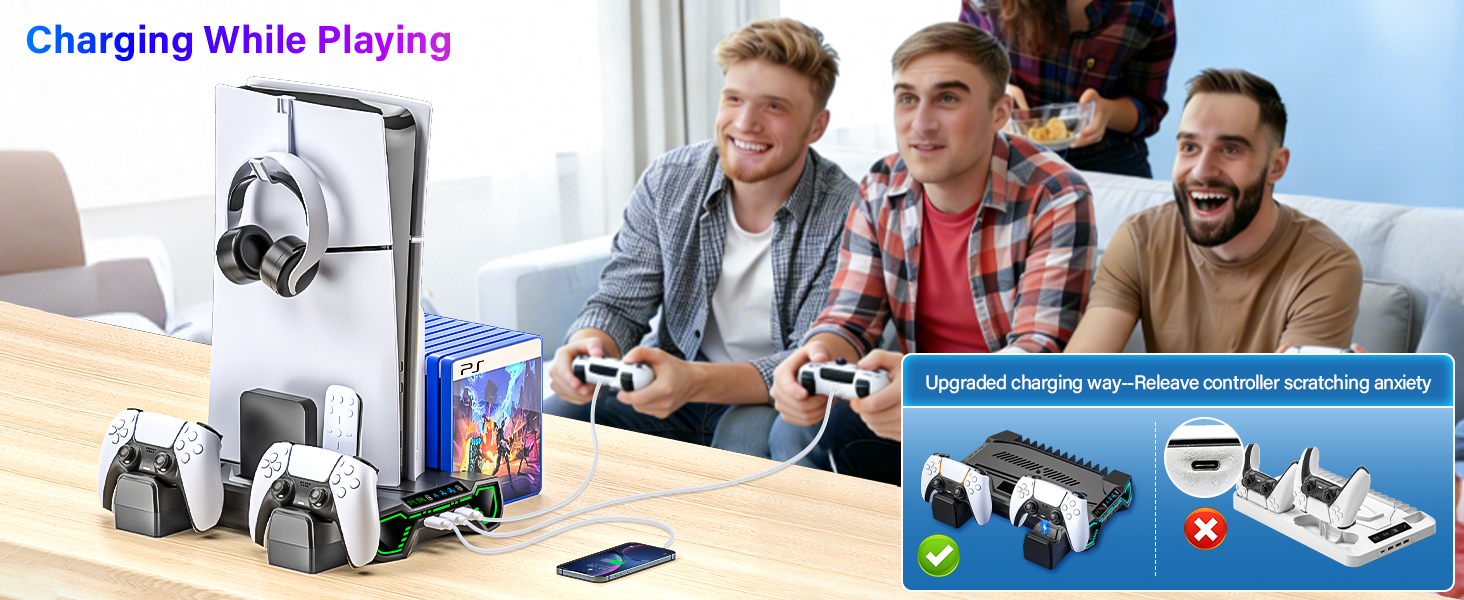 playstion 5 cooling stand with cooling fan and controller docking station