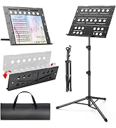 New bee Music Stand, Foldable Sheet Music Stand with Tri-fold Panel & Carrying Bag, Height Adjust...