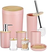iMucci 8Pcs Pink Bathroom Accessories Set - with Trash Can,Toilet Brush,Toothbrush Holder, Lotion...