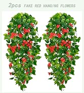 BLEUM CADE Fake Hanging Plants, 2pcs Artificial Hanging Plant, Faux Pothos Vines with Flowers Gre...