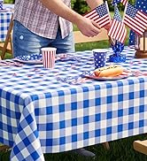 misaya 6 Packs Buffalo Disposable Table Cloth, 54 x 108 Inch Waterproof Plastic Tablecloth, Recta...