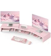 TAVR Dual Monitor Stand Riser, Wooden Computer Monitor Stand for 2 Monitors | Extra Long Multifun...