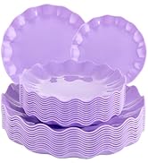 LIYH 24pcs Purple Plastic Plates Reusable, Unbreakable Dinner Plates,Scalloped Plate,Microwave & ...