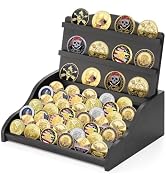 Jucoan 10 Rows Wood Military Challenge Coins Display Stand Holds 50-60 Military Medals, Coin Disp...