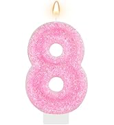 AKURIEEY Pink Birthday Candle Glitter Number 8 Candle for Cake Topper | Pink birthday decorations...