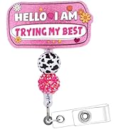 Cosmisun Funny Badge Reel Retractable - I'm Trying My Best Badge Reels Acrylic Glitter Badge Reel...