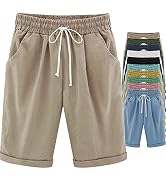 FABEILAI Women's Knee-Length Bermuda Casual Shorts with Elastic Waist Drawstring