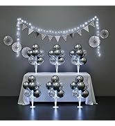 6 Set Balloon Stand Table Centerpieces with LED Lights for Party Decor, Silver Balloon Table Kits...