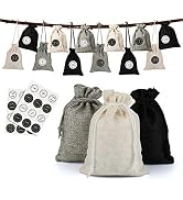 Naler 24 Pieces Christmas Advent Calendar Burlap Bags 2024, 24 Days Countdown Calendar Burlap Gif...