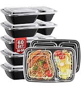 NEEBAKE 60 Sets 32oz Meal Prep Containers 2 Compartment - Plastic Food Storage Containers 2 Compa...