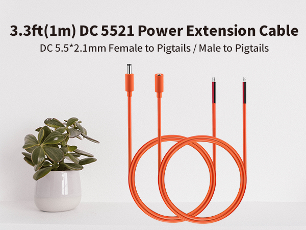 DC Power Pigtails Cable 3.3FT 5.5mm x 2.1mm Female and male Plug to Bare Wire Open End Repair Cord