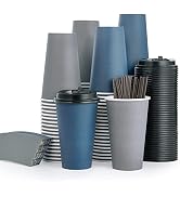 Paper Coffee Cups, Disposable Coffee Cups with Lids, Sleeves and Stirring Sticks, Hot Coffee Cup,...