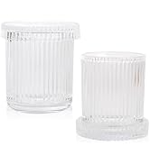 rejomiik 2 Pack Glass Qtip Holder Dispenser, Bathroom Canister Apothecary Jars with Lids, Vanity ...