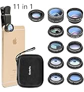 Cell Phone Camera Lens Kit,11 in 1 Super Wide Angle+ Macro+ Fisheye Lens +Telephoto+ CPL+3/6 Kale...