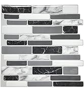 Art3d 10-Sheets Peel and Stick Kitchen Backsplash Tiles, 12"x12" Self-Adhesive Marble Grey Wall T...