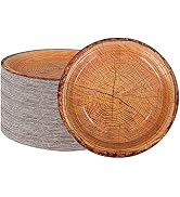 peony man 50 Count Wood Grain Paper Plates 9" Rustic Wood Slice Paper Plates Disposable Party Din...