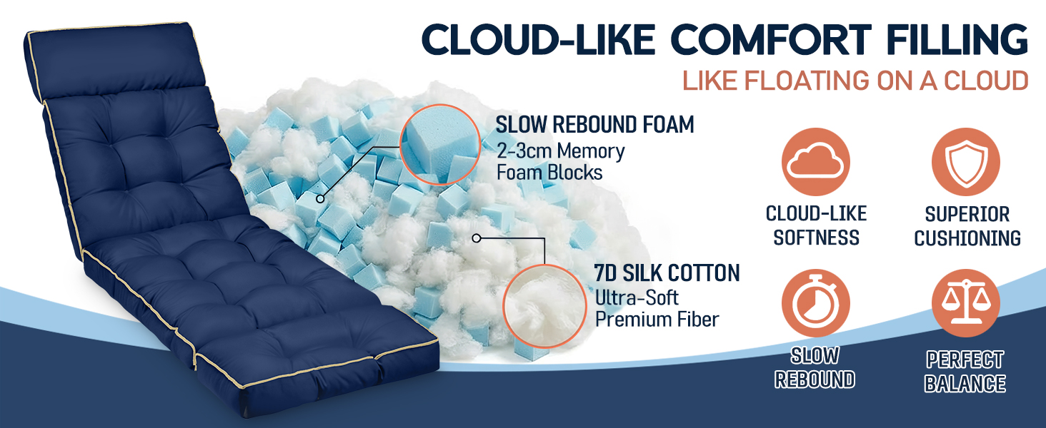 memory foam and polyester fiber filling provide excellent support for the lounge chair cushion