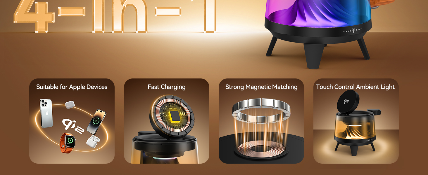 UZLNL Qi2 magnetic wireless charger with fast charge, strong magnet, touch control ambient light